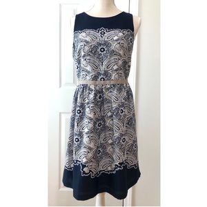 **SOLD** Loft blue and white paisley fitted dress